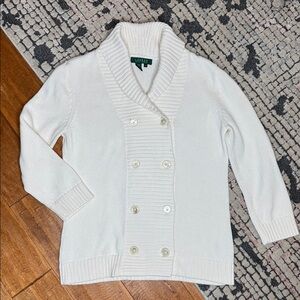 Lauren Ralph Lauren Ivory Cream Double-Breasted Cardigan Sweater 100% Cotton - M